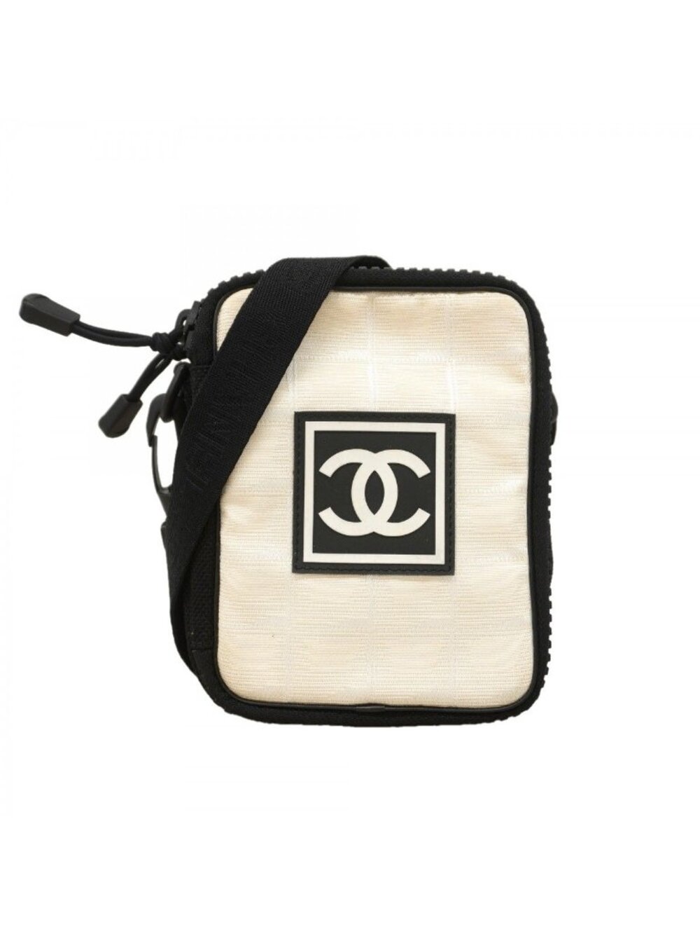 Chanel Shoulder Bag Sports Nylon Black Ivory